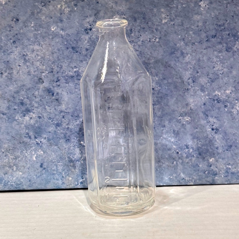 Vintage‎ PYREX 6 Oz Glass Baby Nursing Bottle Embossed Hexagon USA 6 Sided